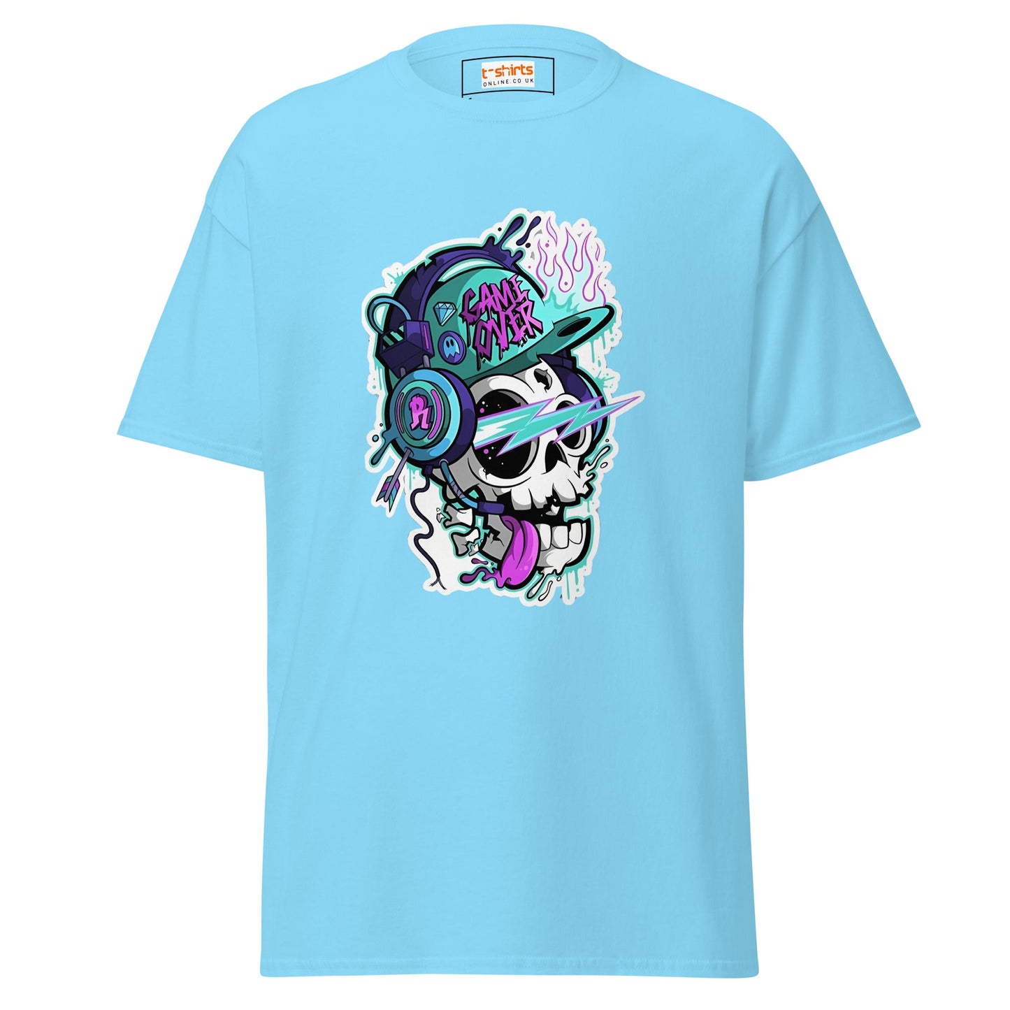 Game Over Skull | Funky T-Shirt - Sky - T-Shirts Online