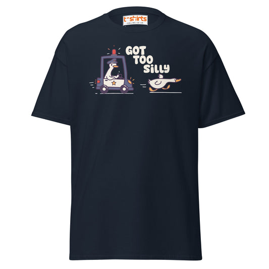 Got Too Silly T-Shirt – Funny Goose Police Chase Tee - Navy - T-Shirts Online