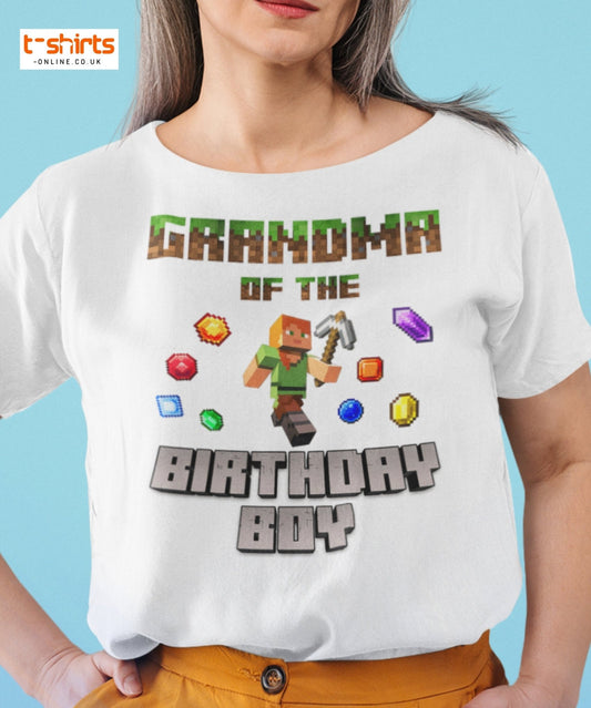 Grandma of the Birthday Boy T-Shirt | Pixel Gamer Style - Black - T-Shirts Online