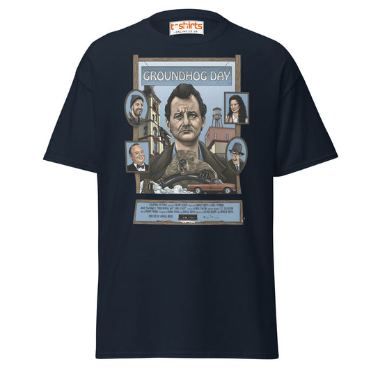 Groundhog Day T-Shirt | Retro Comedy Movie Tribute Tee - Navy - T-Shirts Online