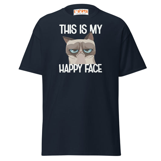 Grumpy Cat Happy Face T-Shirt – Funny Meme Tee - Navy - T-Shirts Online
