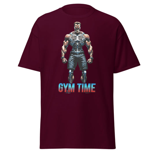 Gym Time Cyborg Skeleton T-Shirt | Bodybuilding Workout Tee - Maroon - T-Shirts Online