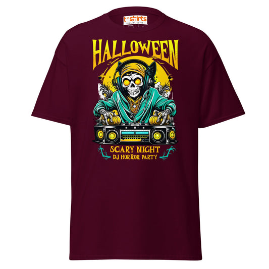 Halloween DJ Scary Night Party T-Shirt - Maroon - T-Shirts Online