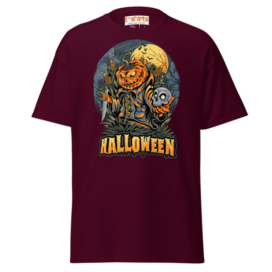 Halloween Pumpkin Killer T-Shirt | Scary Horror Tee - Maroon - T-Shirts Online