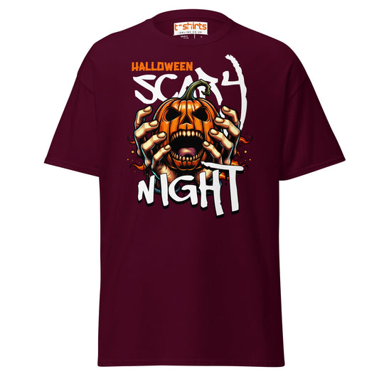 Halloween Scary Night T-Shirt | Pumpkin Horror Tee - Maroon - T-Shirts Online