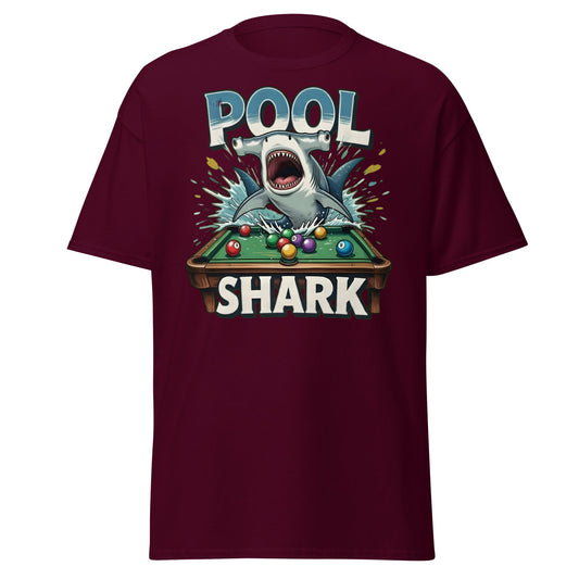 Hammerhead Pool Shark T-Shirt - Funny Billiards Pun Tee - Maroon - T-Shirts Online