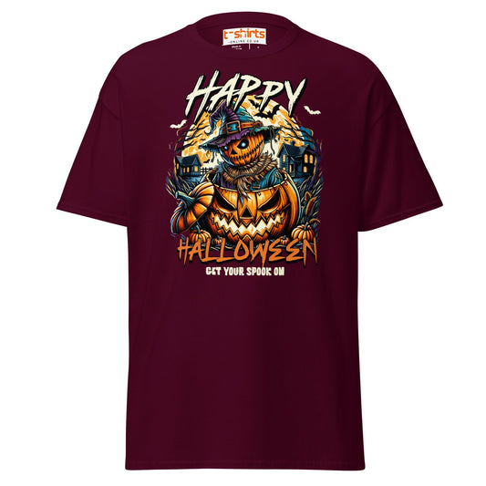 Happy Halloween Pumpkin Scarecrow T-Shirt - Maroon - T-Shirts Online