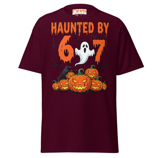 Haunted By 6 or 7 T-Shirt | Funny Halloween Ghost Tee - Maroon - T-Shirts Online