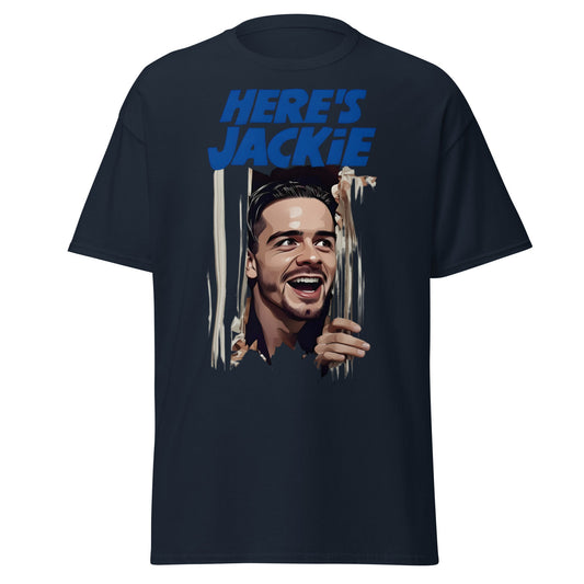 Here's Jackie T-Shirt | Jack Grealish The Shining Parody Tee - Navy - T-Shirts Online
