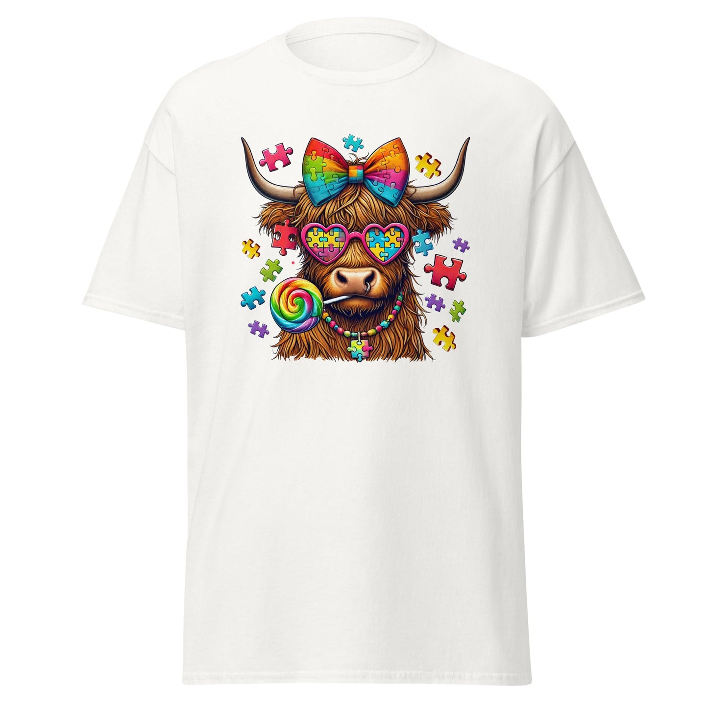 Highland Cow | Autism T-Shirt - White - T-Shirts Online