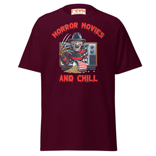 Horror Movies and Chill T-Shirt - Maroon - T-Shirts Online