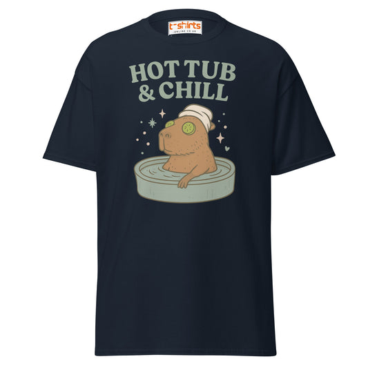 Hot Tub & Chill T-Shirt – Funny Capybara Spa Tee - Navy - T-Shirts Online