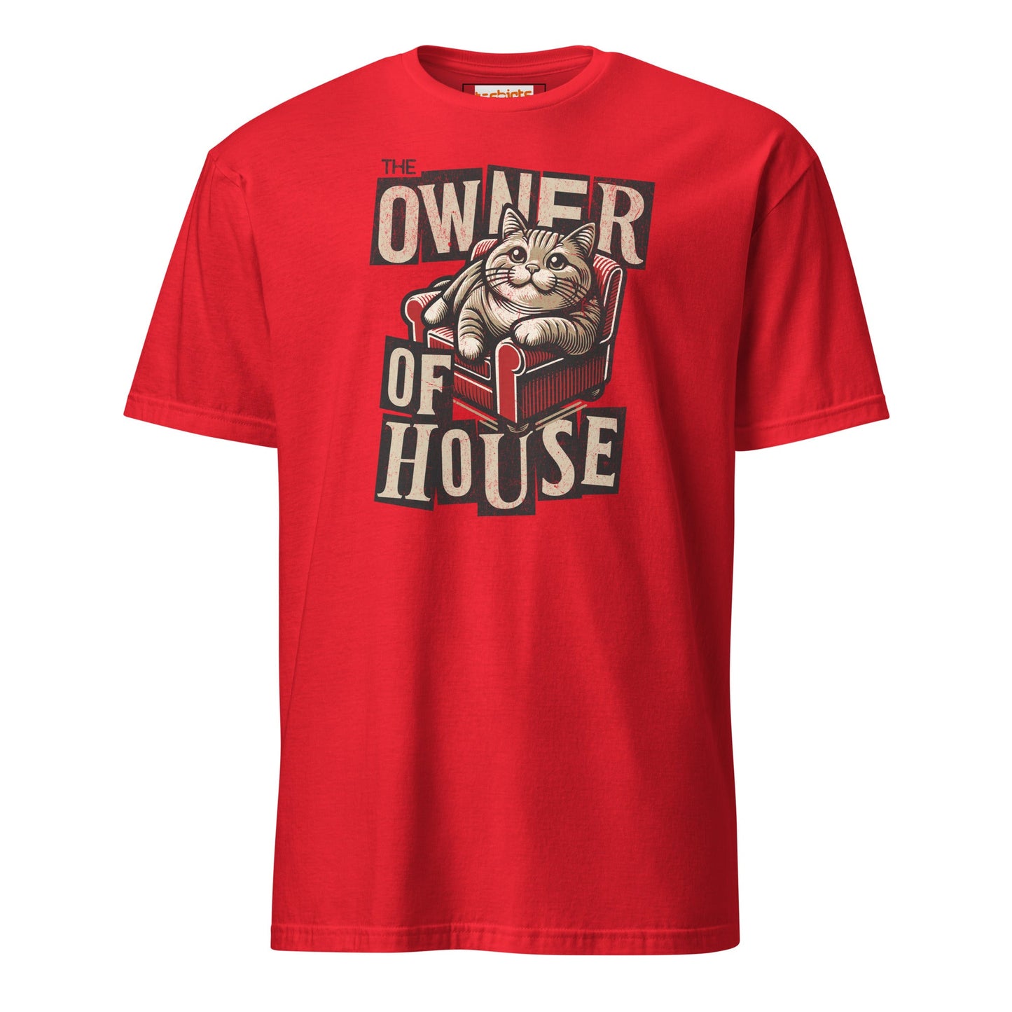 House Owner T-Shirt | Funny Slogan Cat T-Shirt - Red - T-Shirts Online