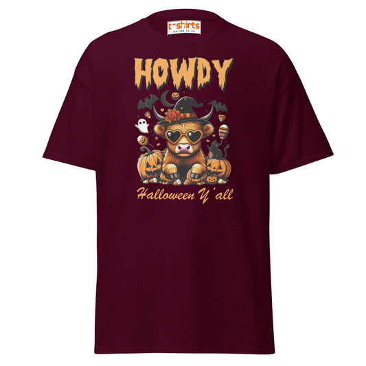 Howdy Highland Cow Halloween T-Shirt - Maroon - T-Shirts Online