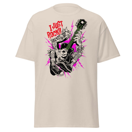 I Just Rock T-Shirt | Punk Rock Guitar Tattoo Design Tee - Natural - T-Shirts Online