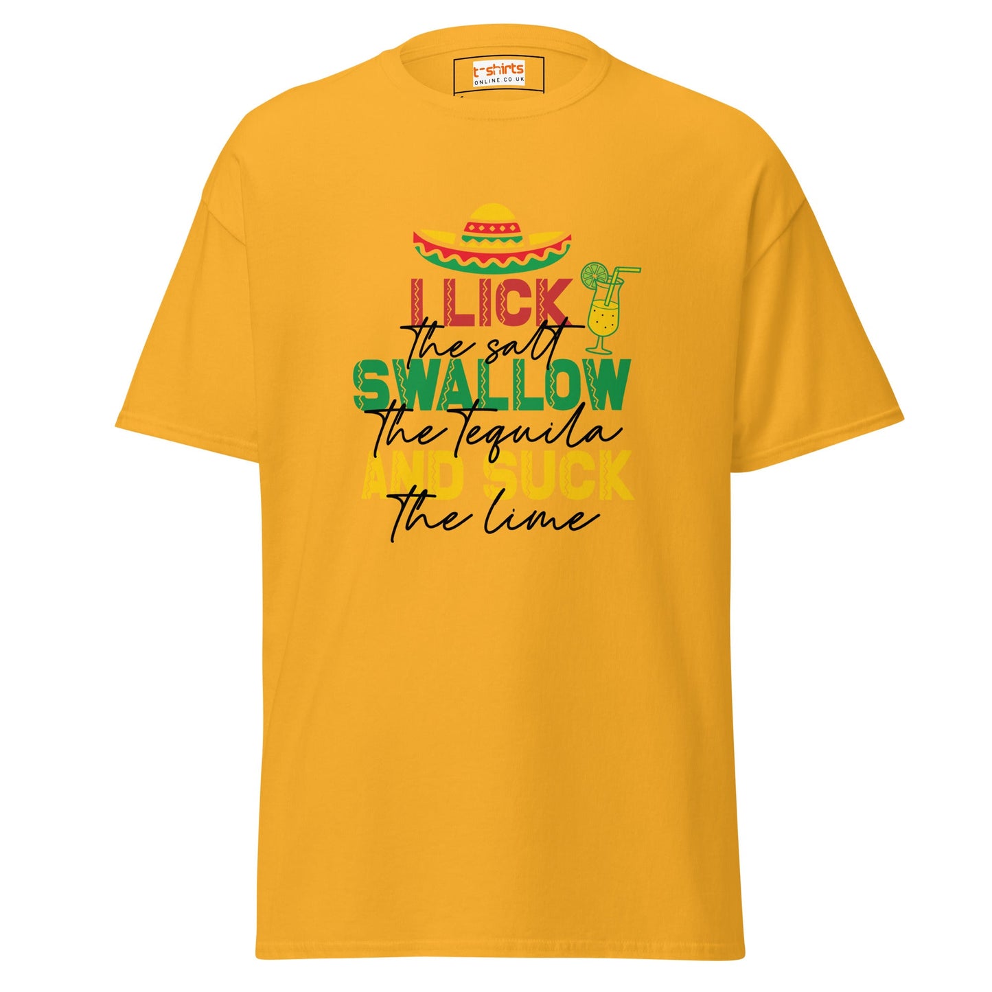 I Lick, Swallow and Suck | Cheeky Adult T-Shirt - Gold - T-Shirts Online