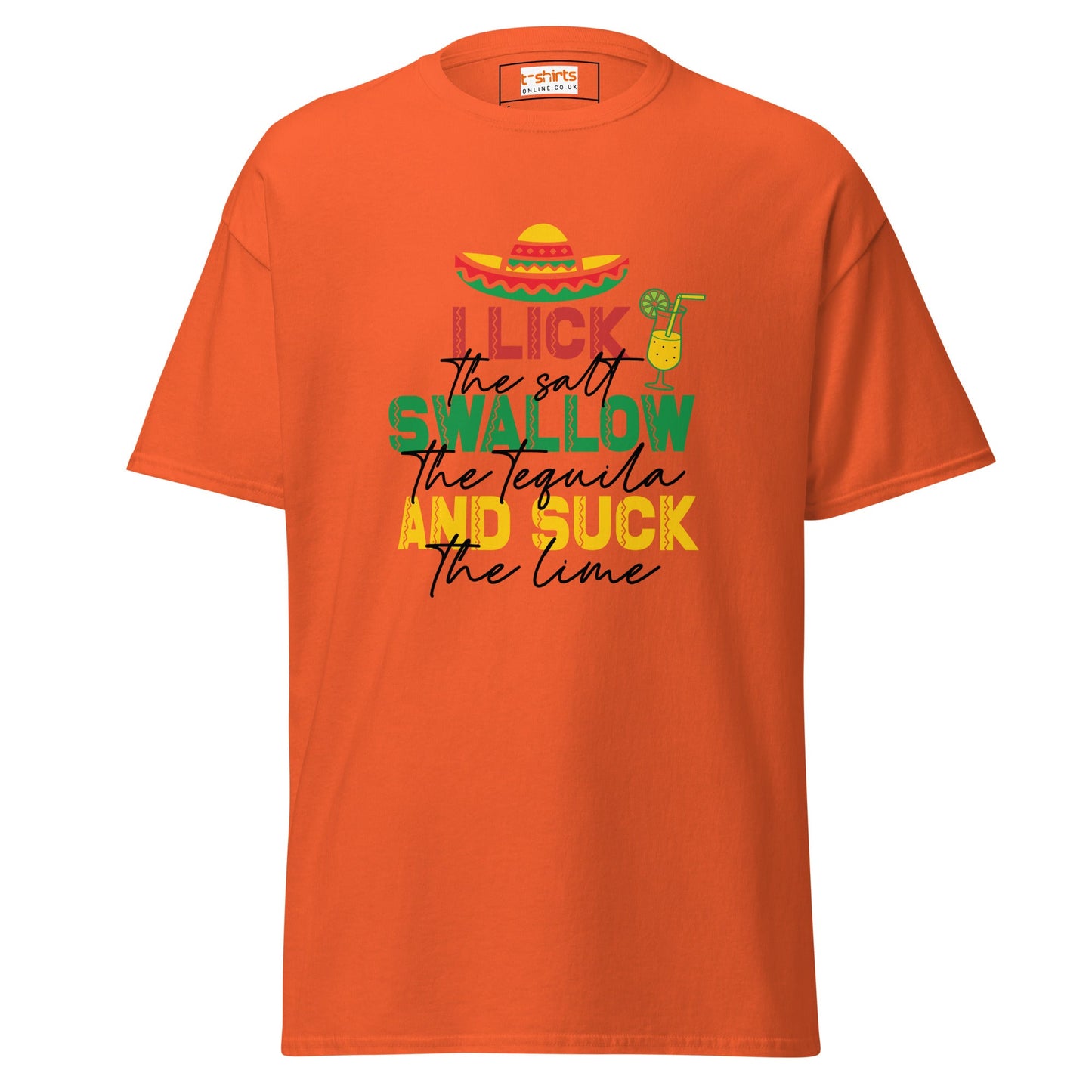 I Lick, Swallow and Suck | Cheeky Adult T-Shirt - Orange - T-Shirts Online