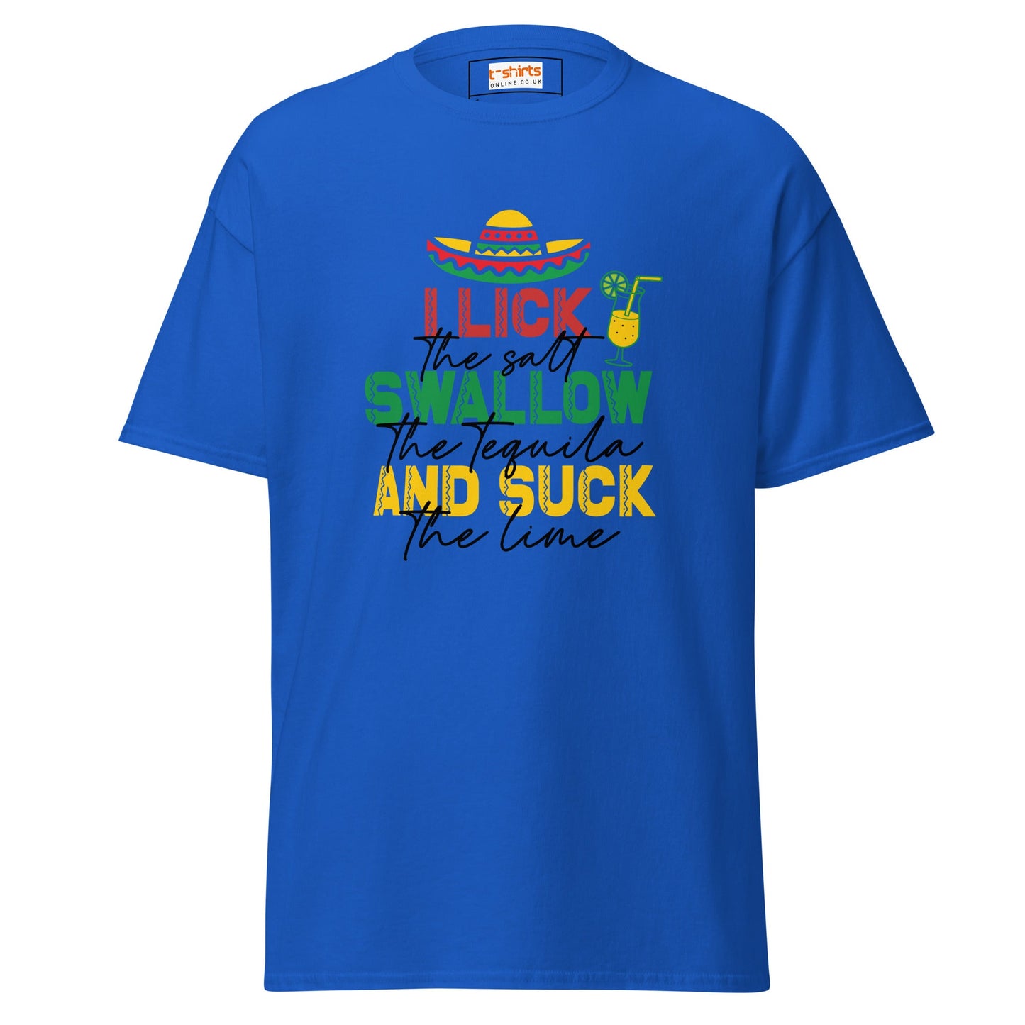I Lick, Swallow and Suck | Cheeky Adult T-Shirt - Royal - T-Shirts Online