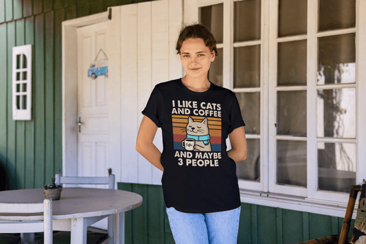 I Like Cats, Coffee and Maybe 3 People T-Shirt - Black - T-Shirts Online