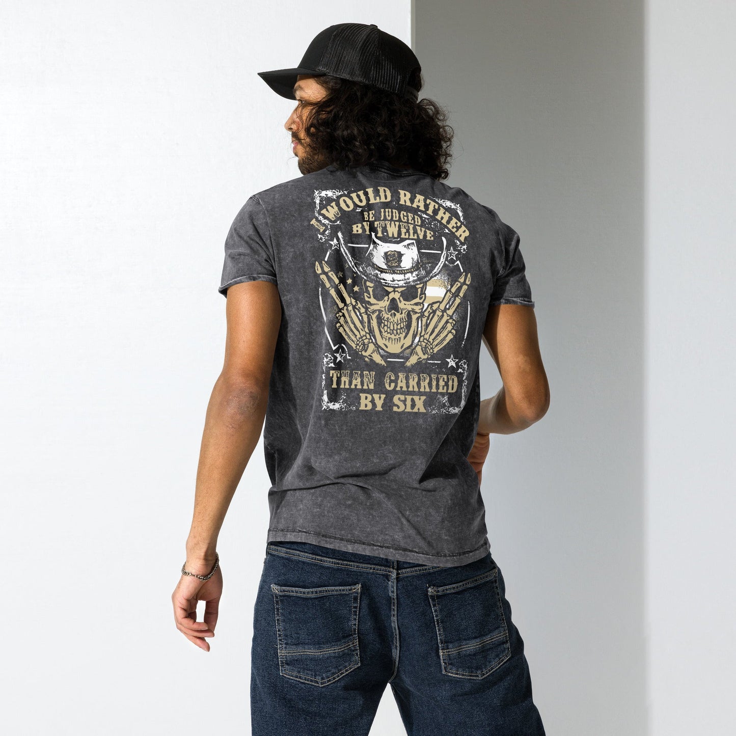 I Would Rather T-Shirt | Men's Denim Army Style Tee - Black - T-Shirts Online