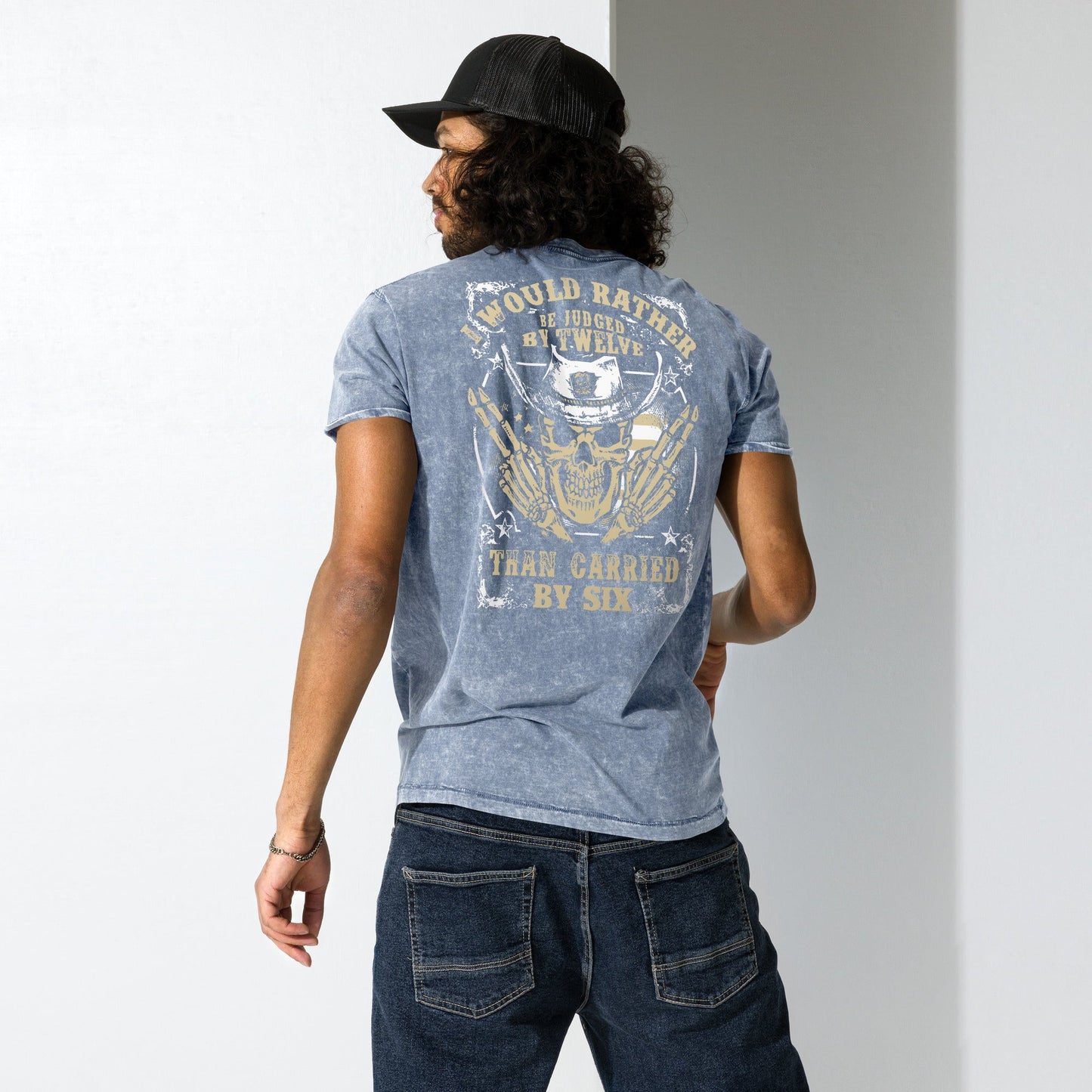 I Would Rather T-Shirt | Men's Denim Army Style Tee - Denim Blue - T-Shirts Online