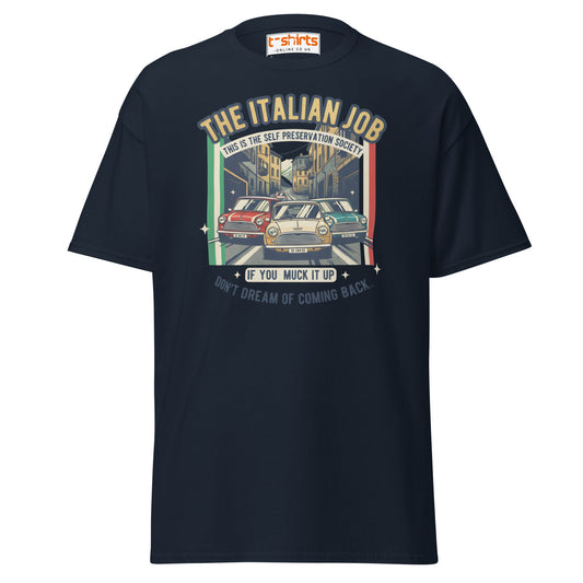 Italian Job T-Shirt | Retro Mini Cooper Car Chase Tee - Navy - T-Shirts Online