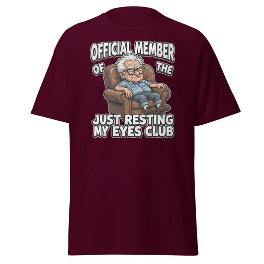 Just Resting My Eyes Club T-Shirt - Funny Grumpy Old Man Tee - Maroon - T-Shirts Online