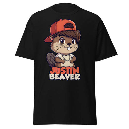 Justin Beaver Funny Parody T-Shirt | Cute Pun Graphic Tee - Black - T-Shirts Online