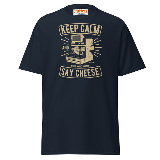 Keep Calm Say Cheese T-Shirt | Vintage Camera Tee - Navy - T-Shirts Online