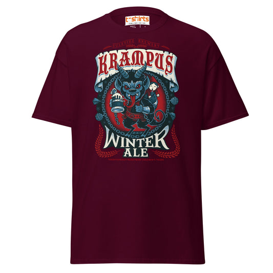 Krampus Winter Ale T-Shirt | Funny Gothic Christmas Tee - Maroon - T-Shirts Online