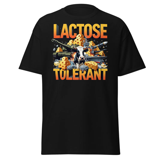 Lactose Tolerant T-Shirt - Funny Cow & Military Graphic Tee - Black - T-Shirts Online