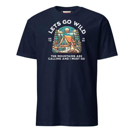 Let's Go Wild T-Shirt - Outdoor Mountain Tee - Navy - T-Shirts Online