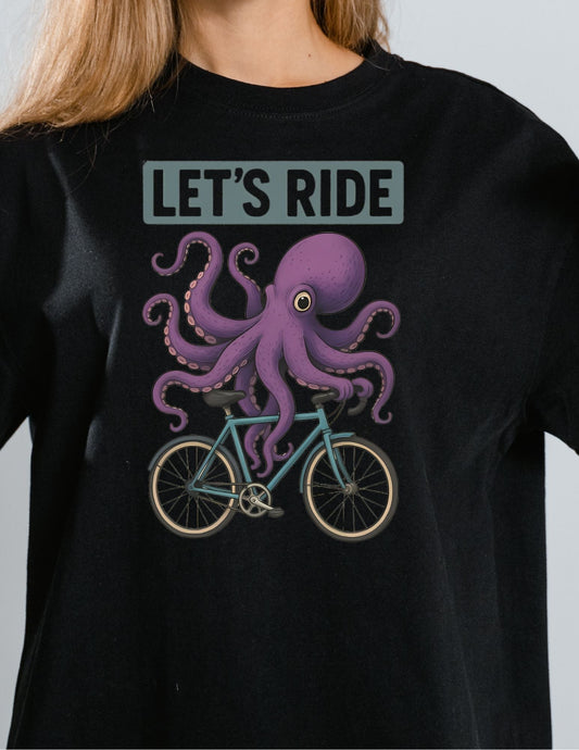 Let’s Ride Octopus T-Shirt – Funny Cycling Tee - Black - T-Shirts Online