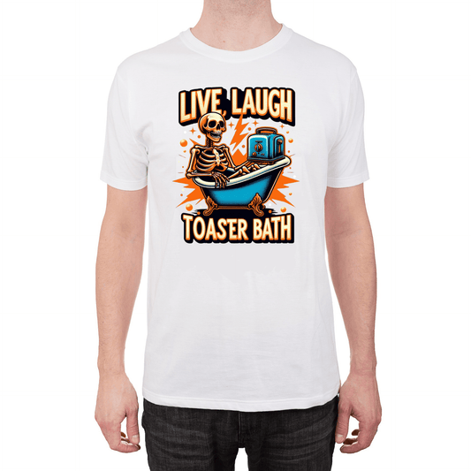 Live, Laugh, Toaster Bath | Funny Adult T-Shirt - Black - T-Shirts Online