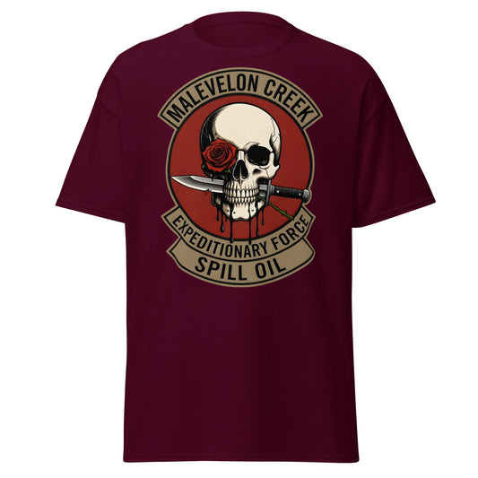 Malevelon Creek Expedition Force T-Shirt - Spill Oil Tee - Maroon - T-Shirts Online