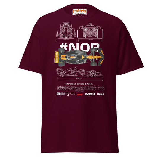 McLaren F1 Team T-Shirt | Lando Norris Blueprint Tee - Maroon - T-Shirts Online