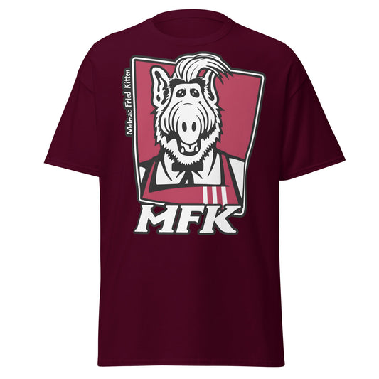 Melmac Fried Kitten MFK T-Shirt - ALF Parody Tee - Maroon - T-Shirts Online