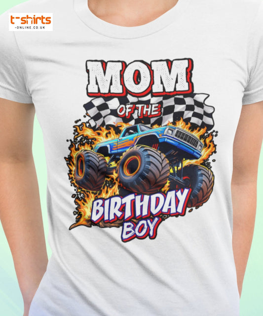 Mom of the Birthday Boy T-Shirt | Monster Truck Design - Maroon - T-Shirts Online