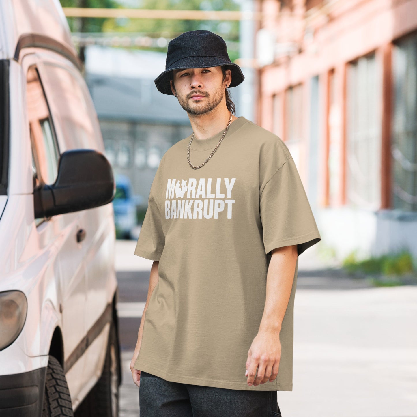 Morally Bankrupt T-Shirt | Oversized Faded Tee - Faded Khaki - T-Shirts Online