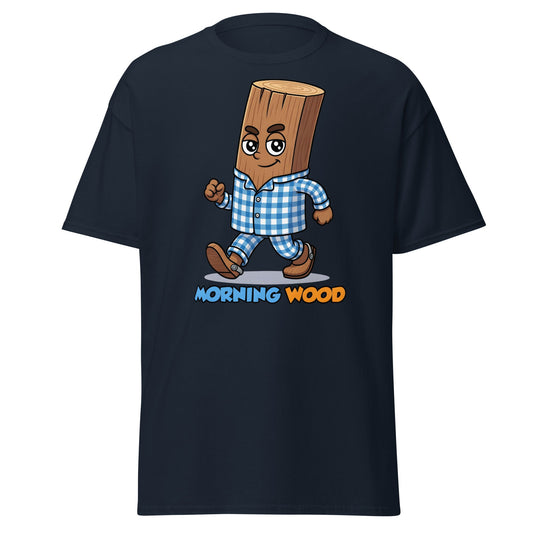 Morning Wood Funny Graphic T-Shirt - Clever Adult Humor Tee - Navy - T-Shirts Online