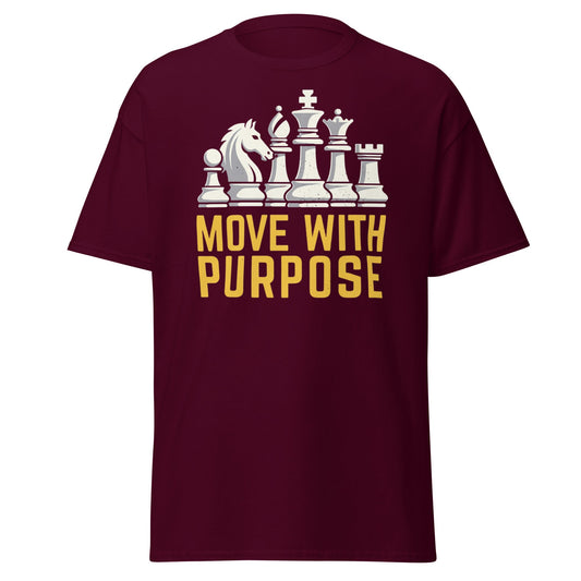 Move With Purpose Chess T-Shirt | Strategic Motivation Tee - Maroon - T-Shirts Online