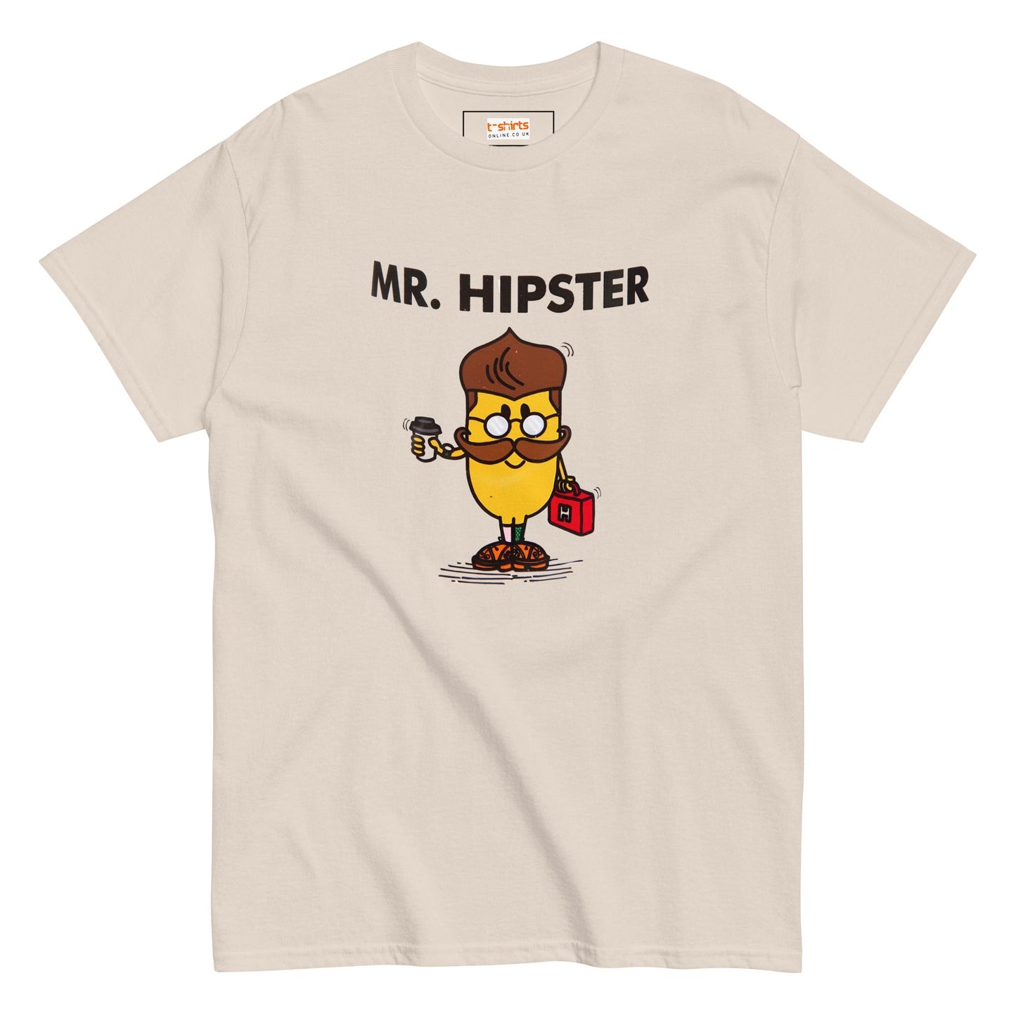 Mr Hipster T-Shirt | Graphic Mr Men Inspired Tee - Natural - T-Shirts Online