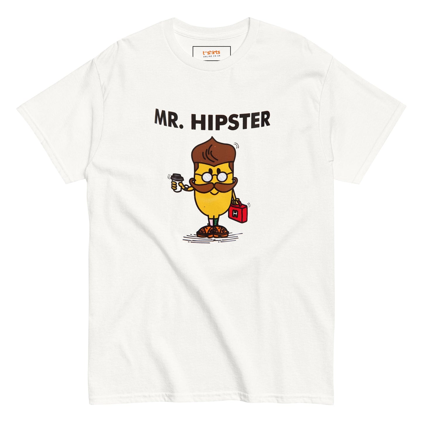 Mr Hipster T-Shirt | Graphic Mr Men Inspired Tee - White - T-Shirts Online