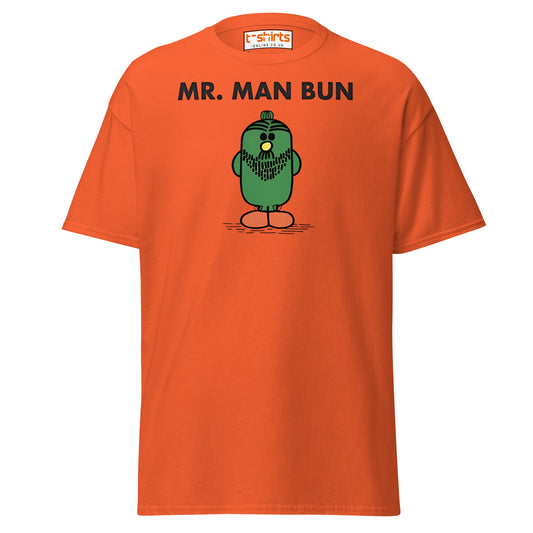 Mr. Man Bun T-Shirt | Funny Hipster Parody Tee - Orange - T-Shirts Online