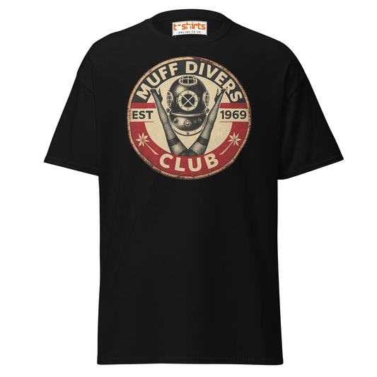 Muff Divers Club T-Shirt – Funny Retro Diver Tee - Black - T-Shirts Online