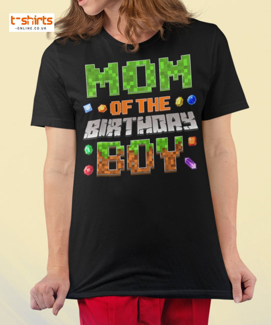 Mum of the Birthday Boy T-Shirt | Pixel Gamer Design - Black - T-Shirts Online
