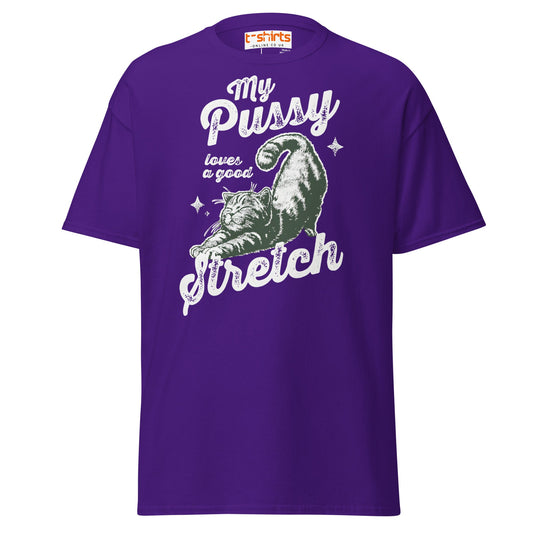 My Pussy Loves a Good Stretch T-Shirt | Funny Cat Tee - Purple - T-Shirts Online