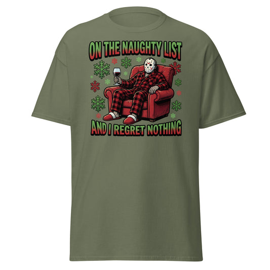 Naughty List Jason Voorhees Christmas T-Shirt - Military Green - T-Shirts Online