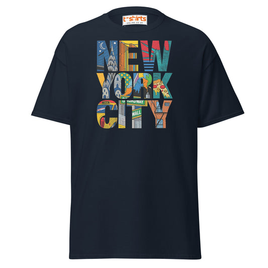 New York City Landmarks T-Shirt – NYC Graphic Tee - Navy - T-Shirts Online