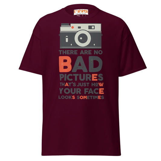 No Bad Pictures T-Shirt – Funny Photographer Quote Tee - Maroon - T-Shirts Online